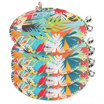 Set de 4 oreillers circulaires en coton, couleur pastel et palmier vibrant