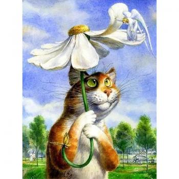 Set Ricamo Punto Croce Diamanti – Gatto Ombrello, 20x30 cm