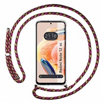 Accesorio de Moda: Funda Transparente Redmi Note 12 4G con Cordón en Tonos Rosa/Dorado