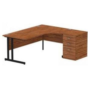 Impulse Bench 1800mm Right Crescent Desk – Walnut Top, Black Cantilever Legs
