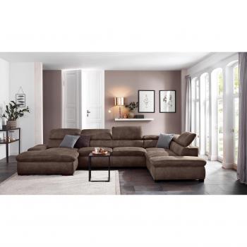 Wohnlandschaft Alberto U-Form, Vintageoptik, Kopfteilverstellung