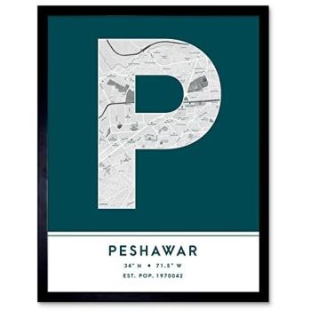 Modern Peshawar Cityscape Print – Elegant Lettering Wall Piece