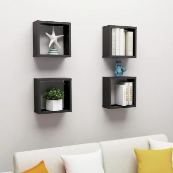 Estante cubo pared 4 uds negro 30x15x30 cm Vidaxl