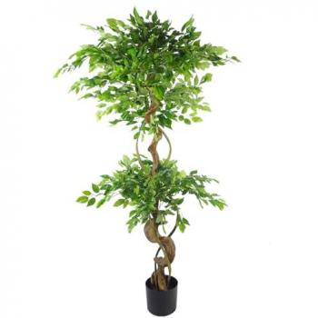 Large Twisted Trunk Artificial Ficus Fruticosa Tree, 150cm Leaf Design