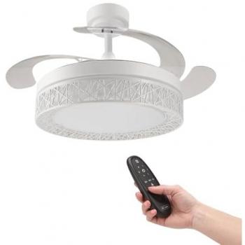 Ventilador de Techo con Luz LED, Mando a Distancia, 6 Velocidades, Silencioso, Aspas Desplegables, Verano-Invierno, Temporizador