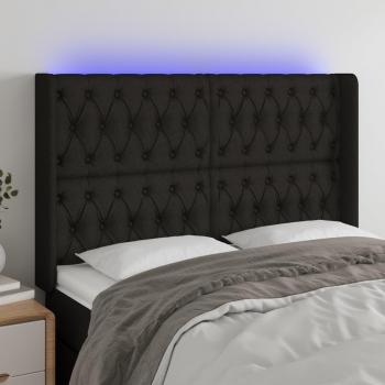 Tête de Lit à LED Double Noir 147x16x118/128 cm Tissu
