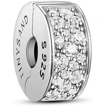 TINYSAND Charms Stoppeur Argent 925 Forme Cylindre Zircon 3A