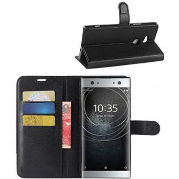 Sony Xperia XA2 Black Leather Wallet Case (LAPINETTE)