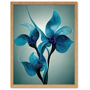 Light Oak Frame Teal Orchid Wall Art – 12×16”