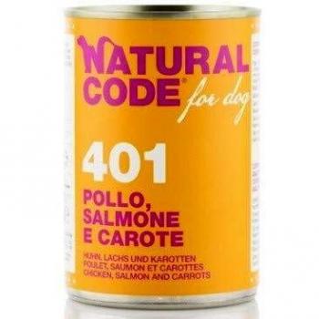 Natural Code 401 Cibo Umido Con Pollo/salmone/carote Per Cani Adulti Barattolo 400g