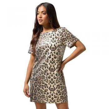 PixieGirl Petite T-shirt robe sequin naturel à motif animal – EU 38 Petite (UK 10 P)