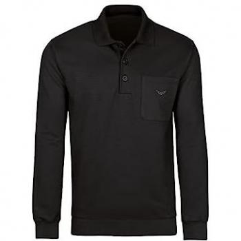 TRIGEMA Langarm Polo Sweatshirt aus Sweat-Qualität, Herren, schwarz, XXXL