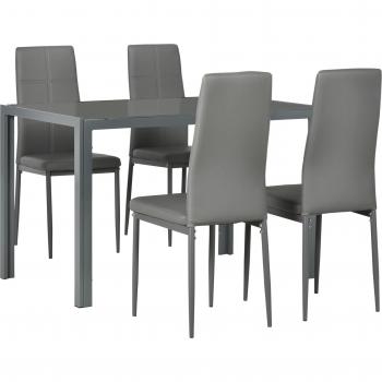 HOMCOM 5-Piece Dinette Set with Glass Top and Faux Leather Seating