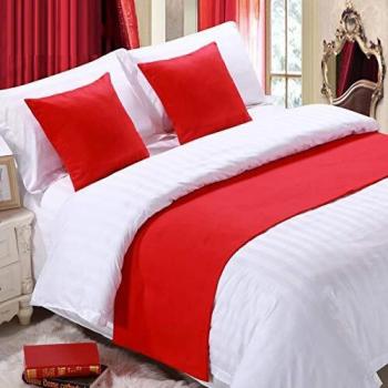 Literie d'hôtel haut de gamme avec couvre-lit et bande décorative rouge 50x210 cm (lit de 1,5 m)