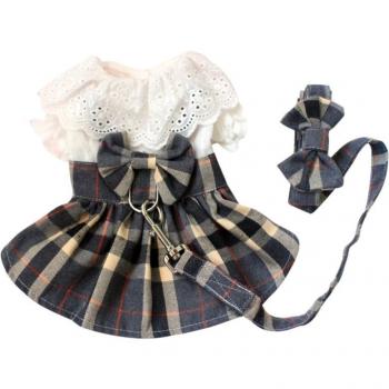 Small Dog Summer Dress with Plaid Skirt and Doll Collar