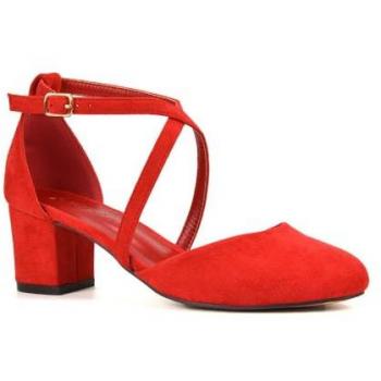 XY London Women's Cindy Red Strappy Low‑Block Court Heels