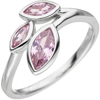 925 Sterling Silber Damenring JOBO – 3 Rosa Zirkonia, Ø 0,6 cm