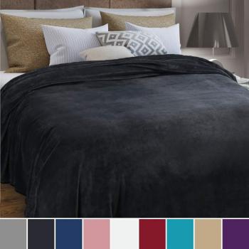 Plaid Couverture Polaire Anthracite Couvre-lit 220x240cm pour 2 Personnes