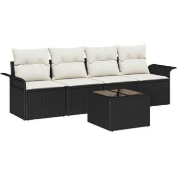 Set di divani da esterno 5 pezzi in rattan nero
