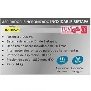 Aspirador yamato inoxidable 50 litros 1200 watios sincronizado bietapa