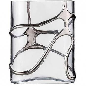 Transparente Dekovase „Stargate“ – 30 cm, kristallglänzend, handbemalt in Platin