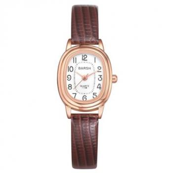 Casual Brown Leather Watch – Simple Oval Design, Water Proof