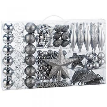 Lot de 102 boules en plastique pour sapin de Noël argentées