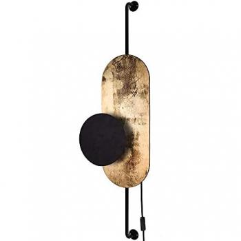 Dekorative Wandleuchte APDAILA mit Schalter und Stecker in Schwarz-Gold, Metall Holz, indirektes Licht G9