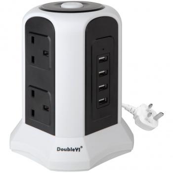 DoubleYI Extension Lead Surge Protector Power Strip with USB Ports (White)