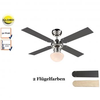 Metall‑Chrom‑Vento mit MDF‑Grafik‑Ahornblättern, opaleschem Glas, 3‑Stufe (rechts-links