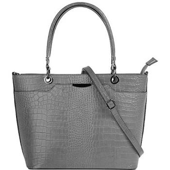 Cluty Echtleder Henkeltasche, grau, Made in Italy, Smartphonefach, Krokoprägung