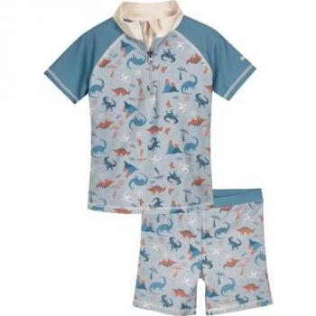 Set da bagno per bambini con protezione UV Dino allover blu