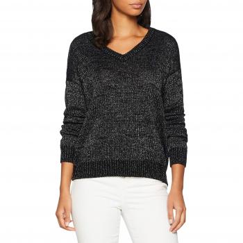 Vero Moda Blusa Vmlolly LS V-Neck Boo, suéter para Mujer, Negro (Detalle: Lurex Plateado)