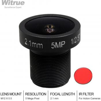 2.1mm M12 Mount HD CCTV Lens 5MP F2.0 150° with IR Filter for Action Camera