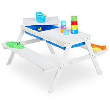 Mesa de Jardín Infantil Relaxdays, con 2 Bancos, para Juegos, Blanco