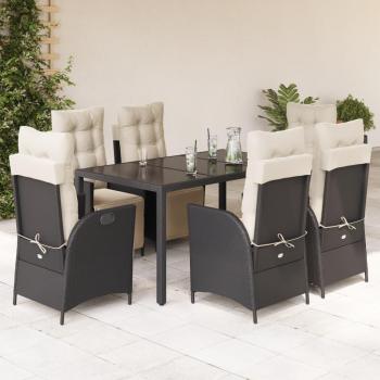 Set de jardin 7 pièces avec coussins en résine tressée noir