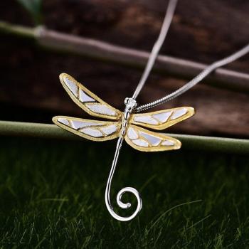 Lotus Fun 18K Gold Dragonfly Pendant for Women
