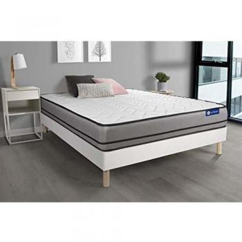 Matelas 140x200cm ACTIMEMO 2 Faces Mémoire de Forme 3 Zones + Sommier Kit Blanc