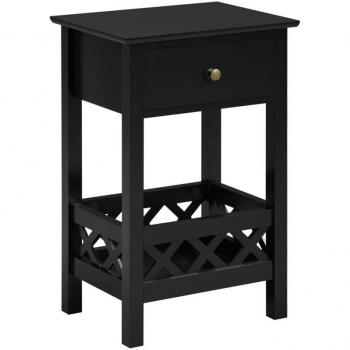 Mesita de Noche Negra con Cajón y Cesta