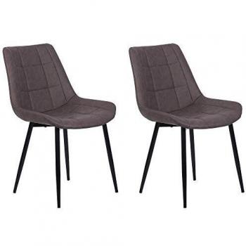 Sedie da pranzo moderne in ecopelle marrone scuro con gambe in ferro nero (Set di 2)