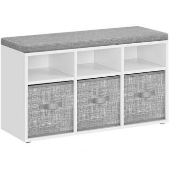 Cloud White Entryway Shoe Bench with Cushion and Adjustable Shelves
