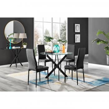 Novara Black Leg Round Dining Table with 4 Milan Chairs