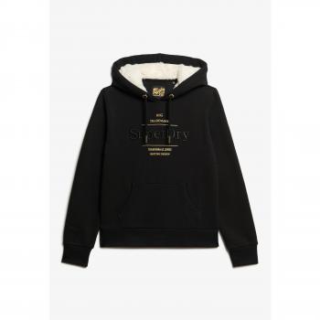 Superdry Damen Kapuzensweatshirt Luxe Metallic Logo Schwarz Größe 36