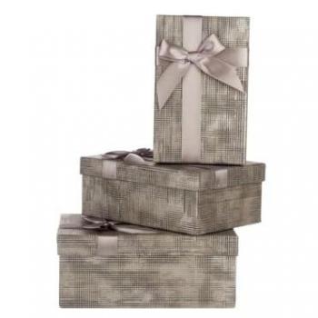 Pincello Juego de Cajas Decorativas Antracita Cartón Rayas Lazo 3 Piezas