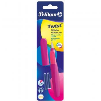 Pelikan 804196 Twist – Feder Mittel – Neon Plum – 2 Tintenpatronen