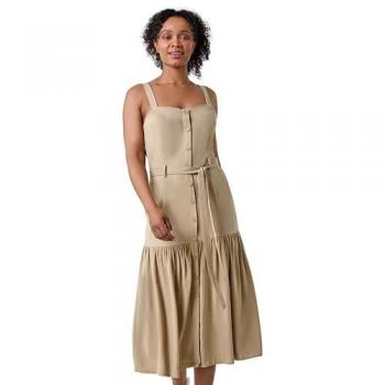 Roman Women's Petite Button-Front Tiered Midi Dress (Beige) – UK 16