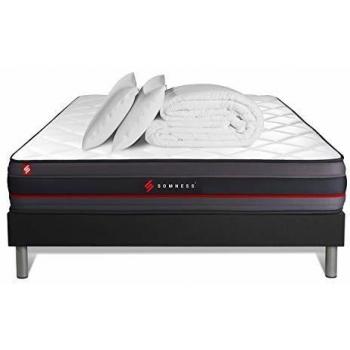 Pack literie 140x190 Matelas mémoire de forme + sommier noir + couette 240x220 cm + 2 oreillers 60x40 cm