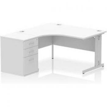 Impulse 1400mm Left Crescent Office Desk with White Top and Cable Managed Leg