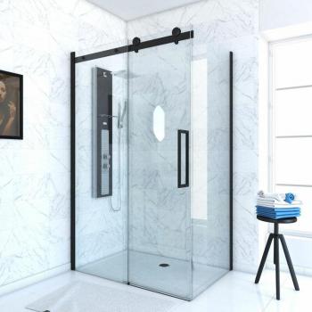 Douche Aurlane 140x200 cm Noir – Paroi Coulissante Soft Close, 80 cm de Retournement