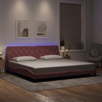 Lit rose 200x200 cm avec lumières LED en velours